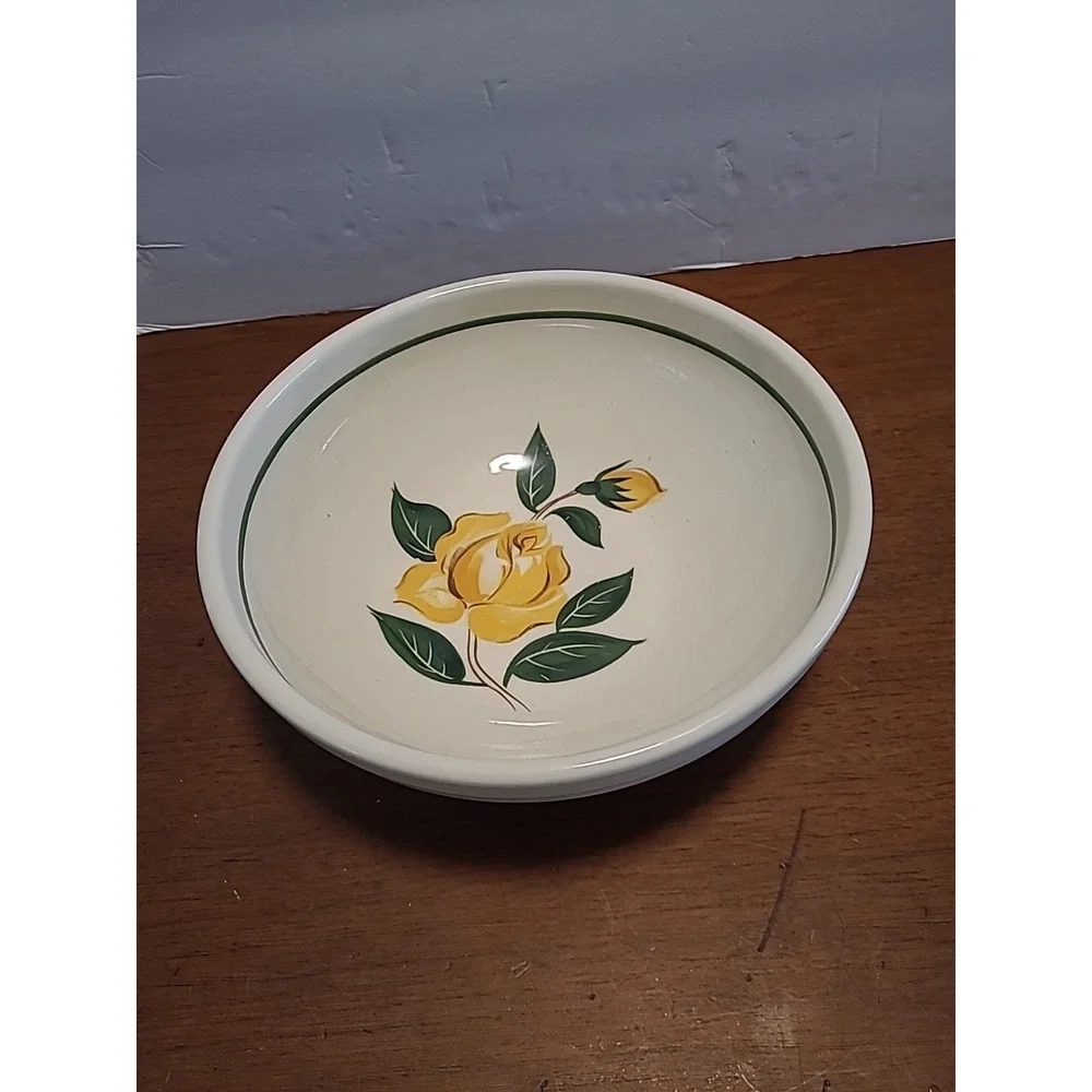 Vintage Bake Oven Mixing Bowl Yellow Rose Motif With Spoon 6643 9